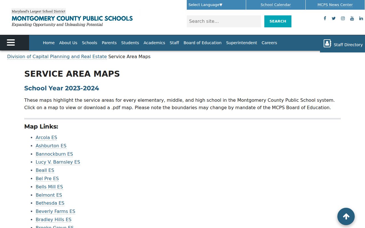 Silver Spring people directories capture of the MCPS staff search and service area tools