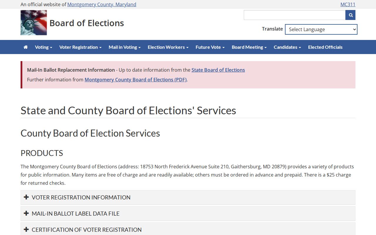 Silver Spring voter registration products from Montgomery County elections